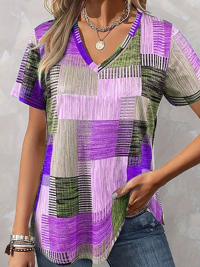 Women's Blouse Print Graphic Geometric Casual Short Sleeve