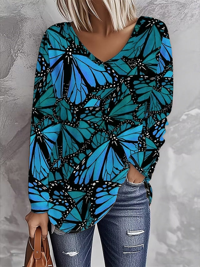 Women's T Shirt Print Graphic Butterfly Vintage Stylish