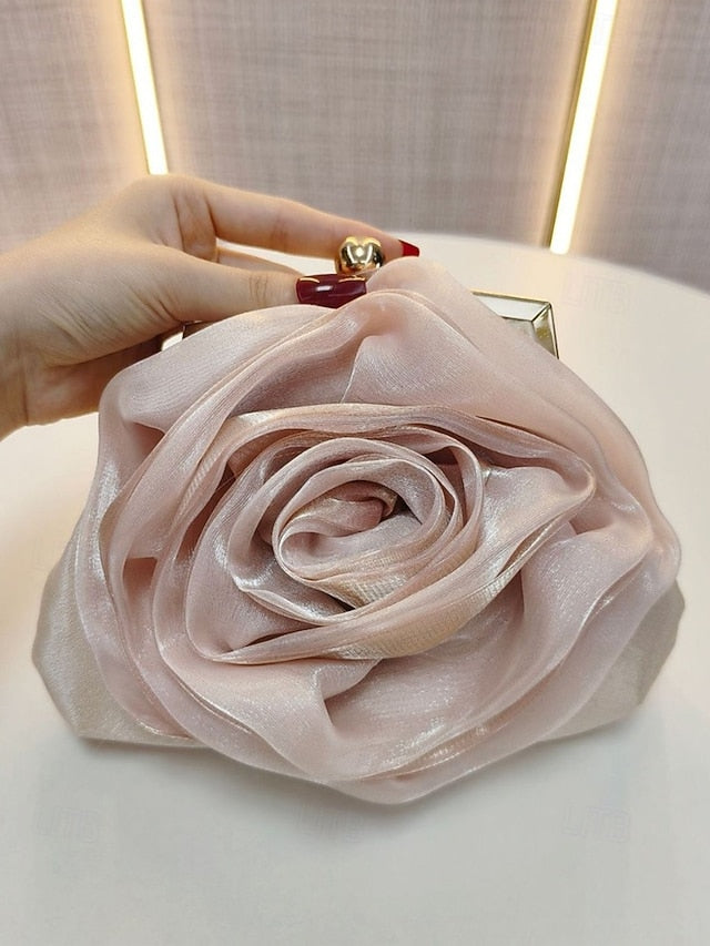 Women's Elegant Clutch Satin Rose – Evening Flower Purse