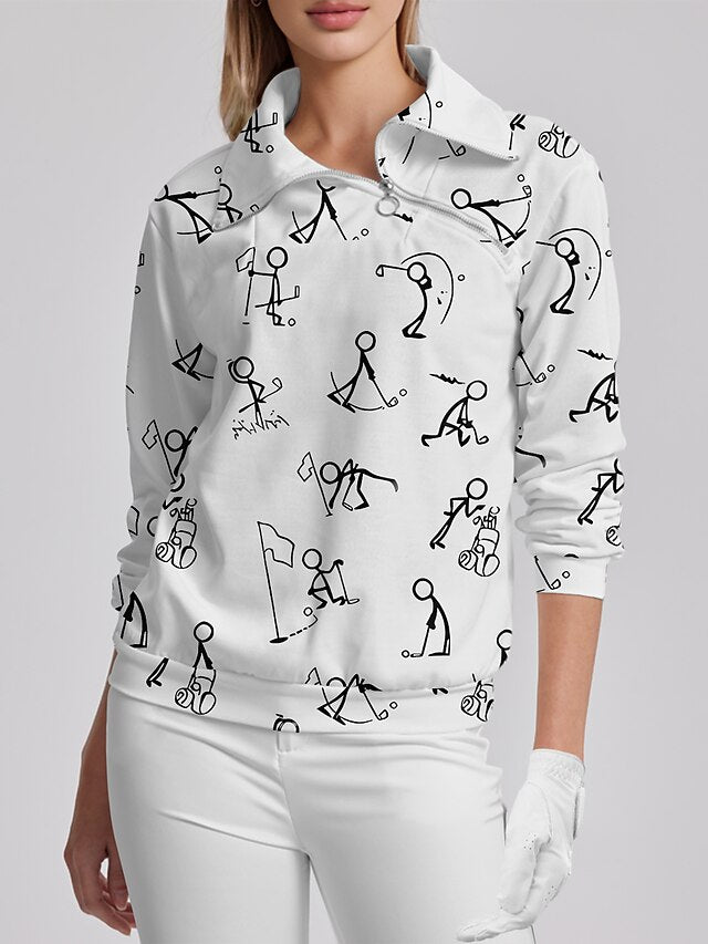 Women's Golf Pullover Sweatshirt Black White Yellow Long