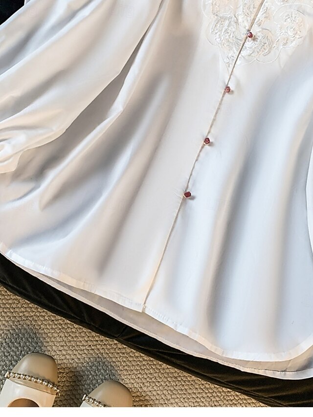 Women's Shirt Blouse Long Sleeve Tops Embroidered Plain