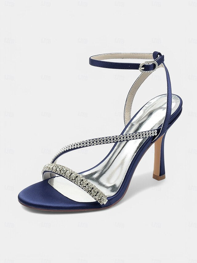 Sophisticated Rhinestone Satin Champagne Strappy – Heels