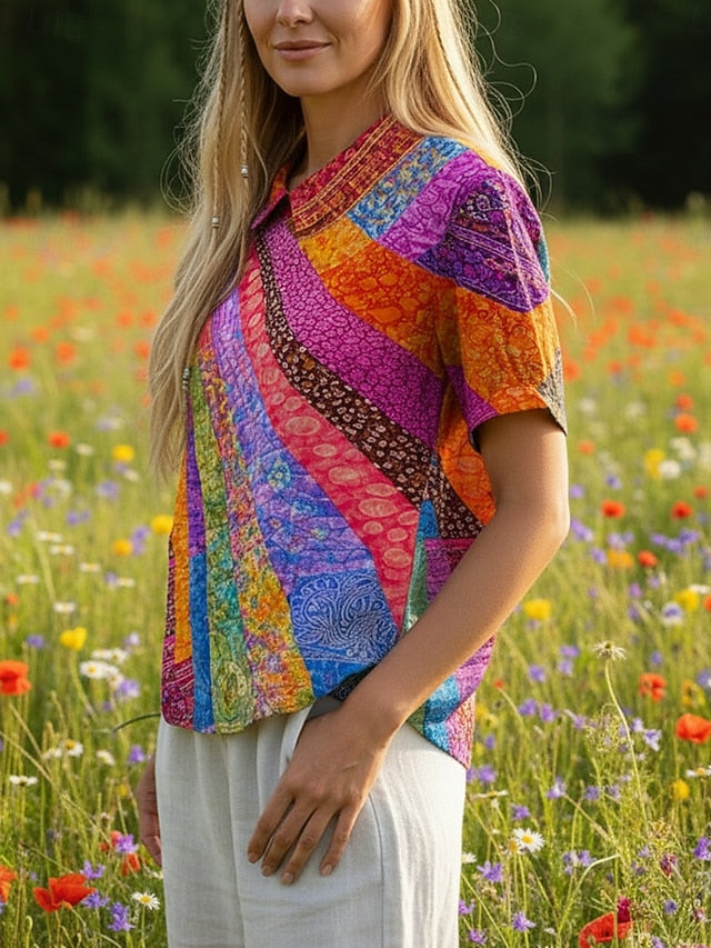 Women's Blouse Buttons Print Graphic Geometric Bohemia