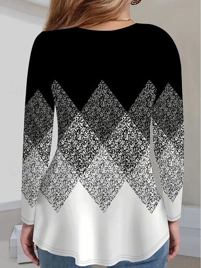 Women's T shirt Long Sleeve V Neck Long Sleeve Tunic Floral