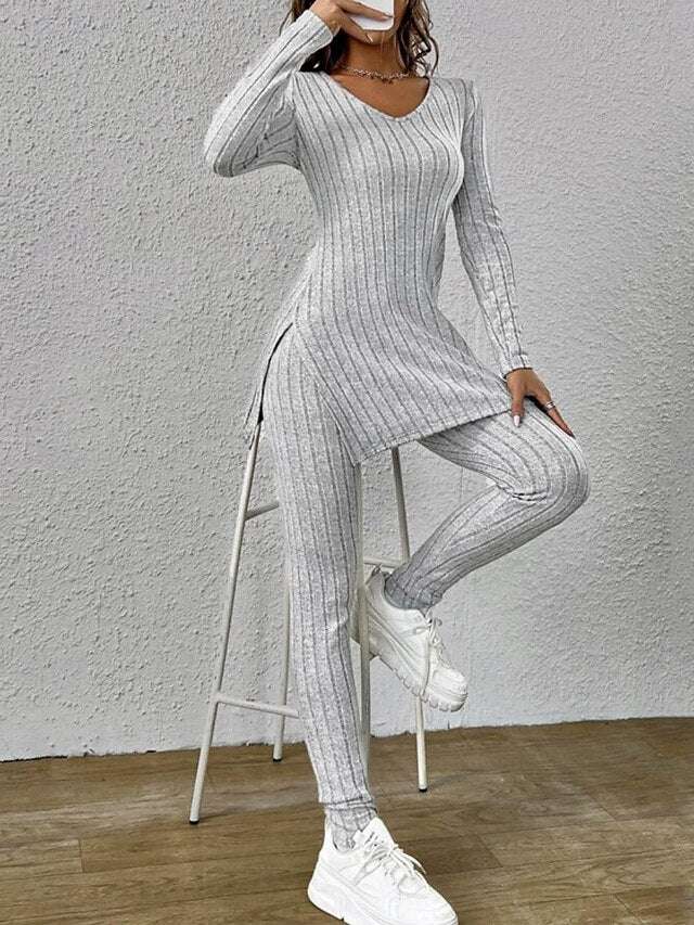 Women's Two Piece Sets Pants Sets Long Sleeve Round Neck
