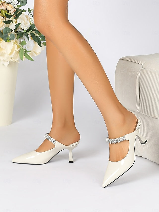 Pointed-Toe Heeled Slip-On Rhinestone Women's Embellished