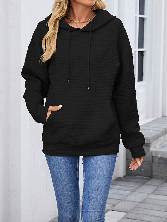 Women's Texture Blouse Pullover Hoodie Sweatshirt Pocket