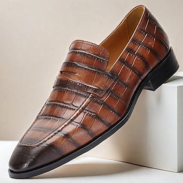 Crocodile Men's Dress Pattern Classic Brown - Leather Shoes
