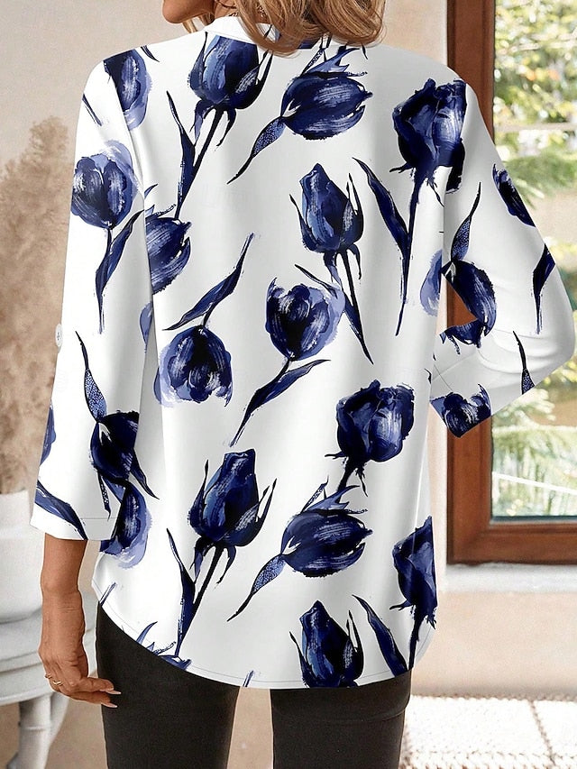 Women's Blouse Ruched Floral Graphic Elegant Stylish Basic