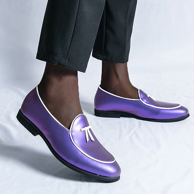 Yellow Loafers Black Leather with Faux Trim Men's Patent