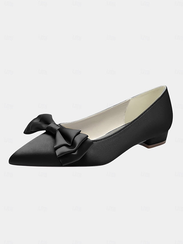 Green Elegant Flats - Satin Women's Pointed Toe Bow