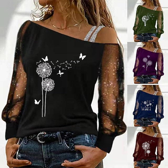 Women's Blouse Lace Mesh Butterfly Vintage Stylish Long
