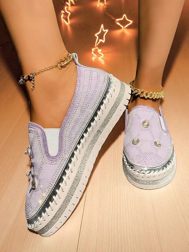 Rhinestone Red Sneakers Studs with Slip-On Platform Women's