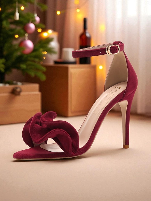 Heel Ankle Strap High Women's Elegant Velvet - Sandals Red