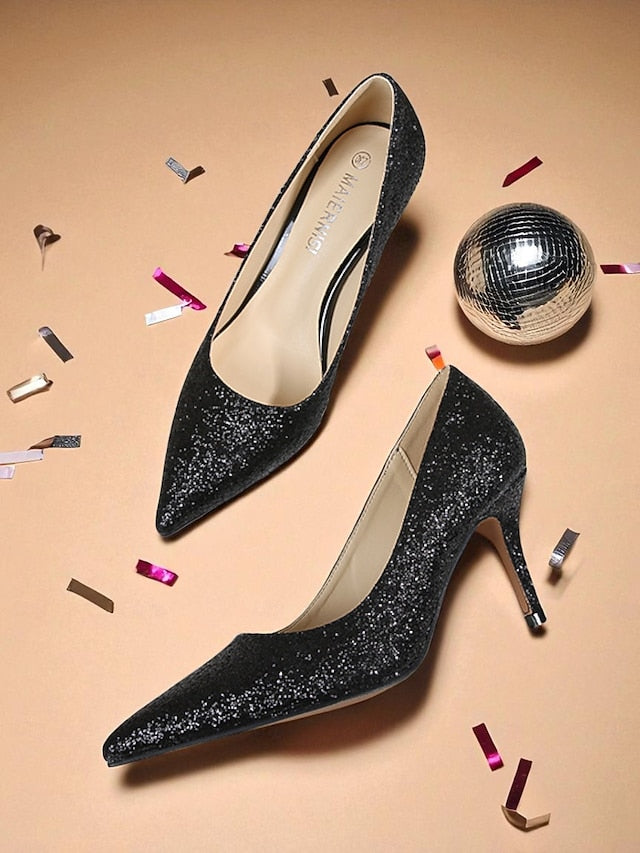 Pumps Gold Glitter Sparkly Women's Stiletto - Pointed-Toe