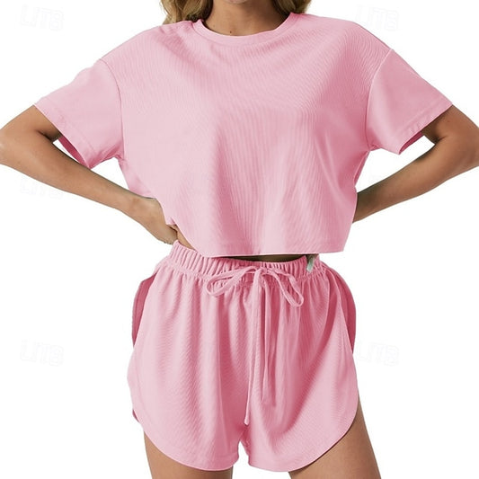 Women's Two Piece Sets Shorts Sets Short Sleeve Crew Neck