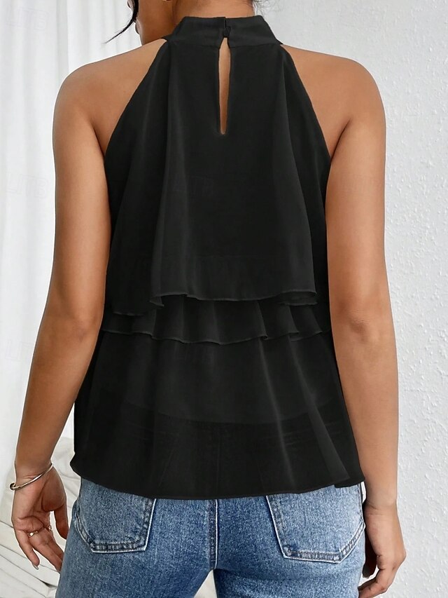 Women's Tank Top Tee Top Ruffle Solid Color Elegant Fashion