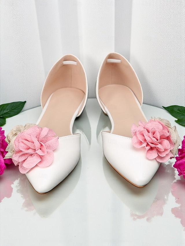 Wedding Flats Pink Flower Women's and with White Beige