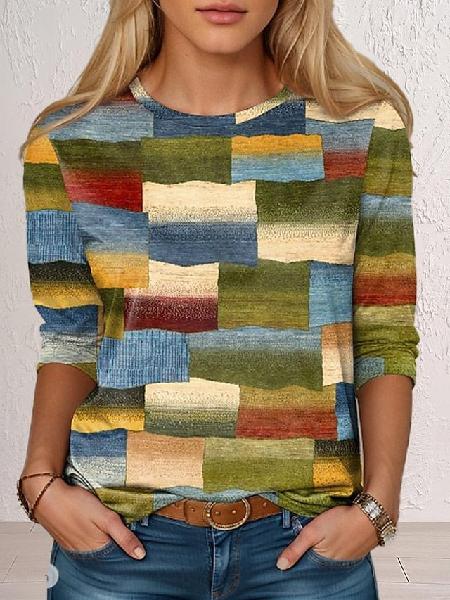 Women's T Shirt Print Color Block Geometry Fashion Modern
