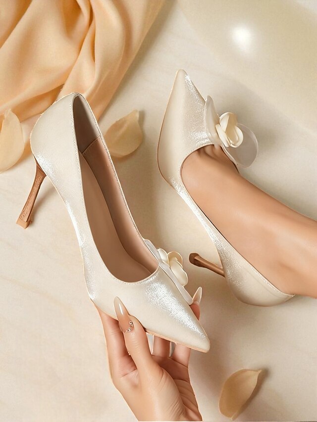 Floral - Ivory Heels Satin Elegant Wedding Women's Pointed