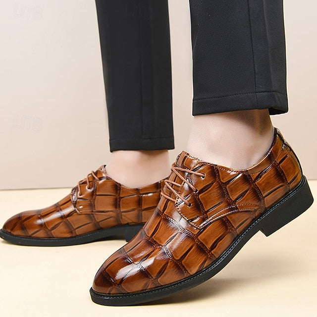 Shoes Crocodile-Pattern Brown Men's Leather