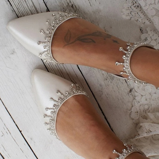 Bridal with Flats Shoes Elegant Women's Wedding White –