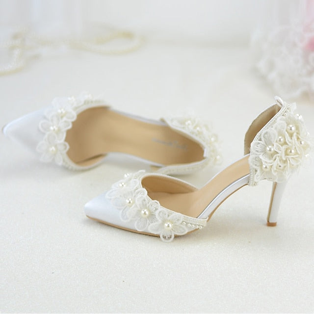 with Women's Platform Heels Floral Lace Wedding White