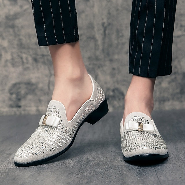 Elegant Strap Loafers Silver Woven Men's Prom – and Monk