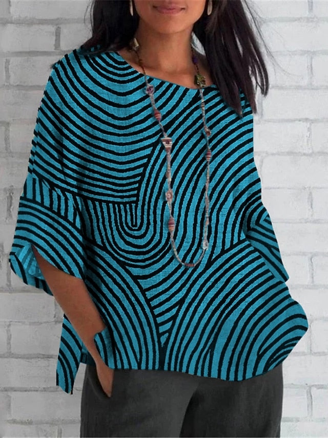 Women's Shirt Faux Cotton Linen Print Geometric Daily
