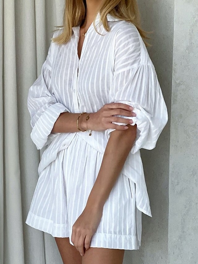 Women's Shorts Sets Bolero Top Long Sleeve Shirt Collar