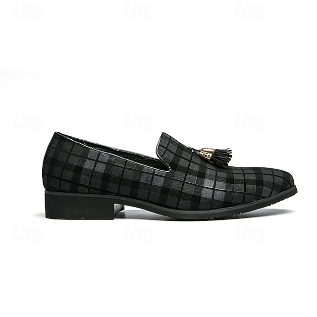 Men's with Tassel Elegant Loafers Plaid Decoration –