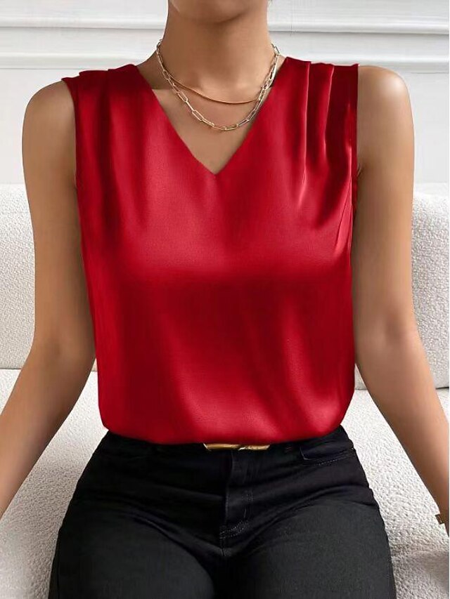 Tank Women's Black White Red Plain Cold Shoulder Daily