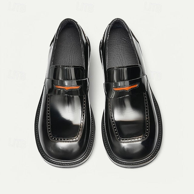 Decorative Men's Premium with Black Cowhide Slip-On Loafers