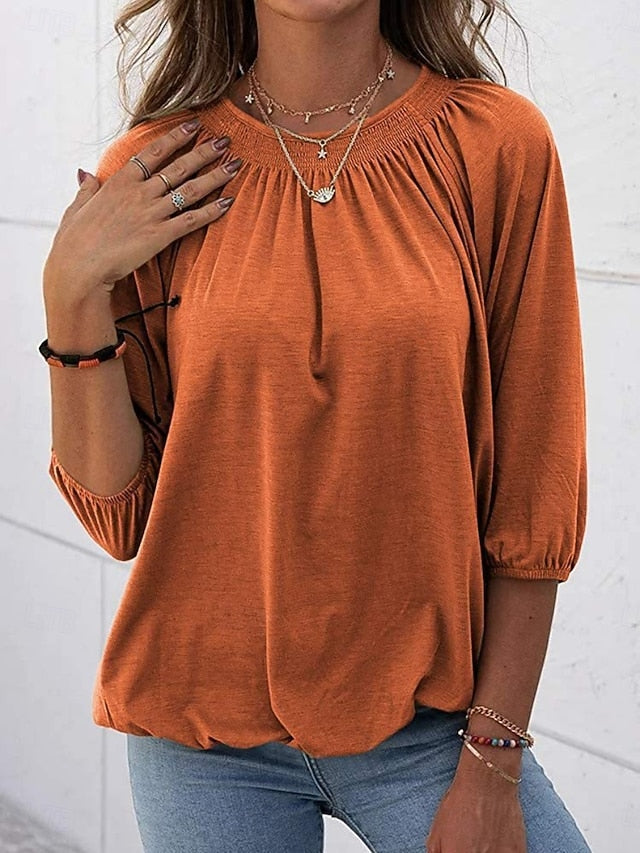 Women's T Shirt Plain Fashion Modern 3/4 Length Sleeve Crew