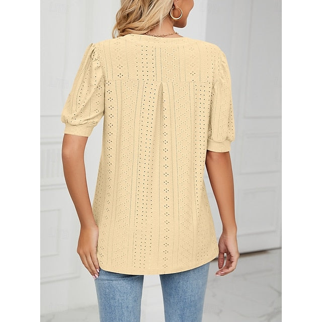 Women's T Shirt Eyelet Plain Fashion Modern Casual Short