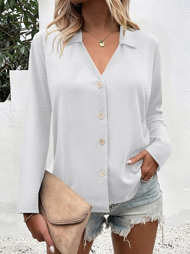 Women's Casual Shirt Button Up Shirt Blouse Buttons Solid