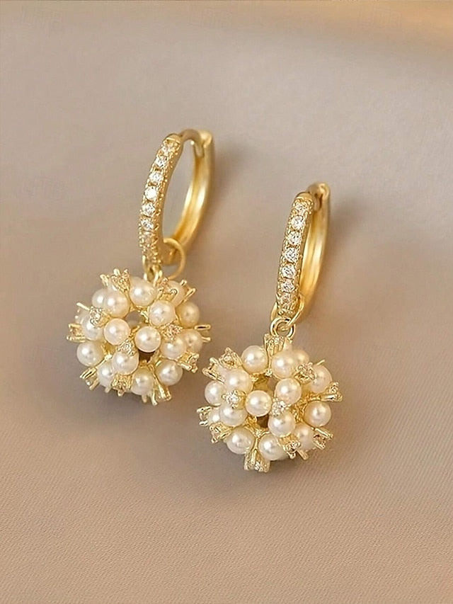 Imitation - Women's String Pearl Earrings Plated Gold