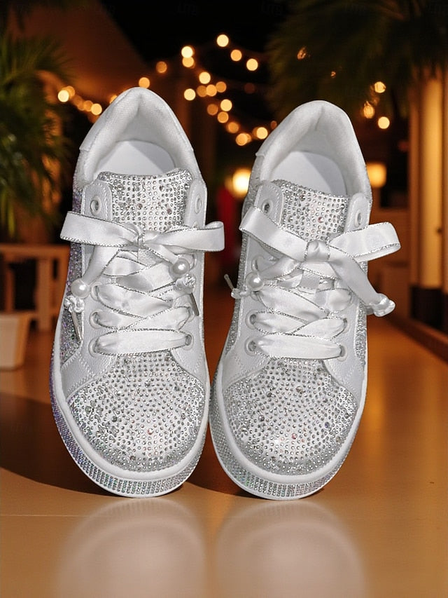 Rhinestone Lace-Up - Sparkly Glamorous Sneakers Women's