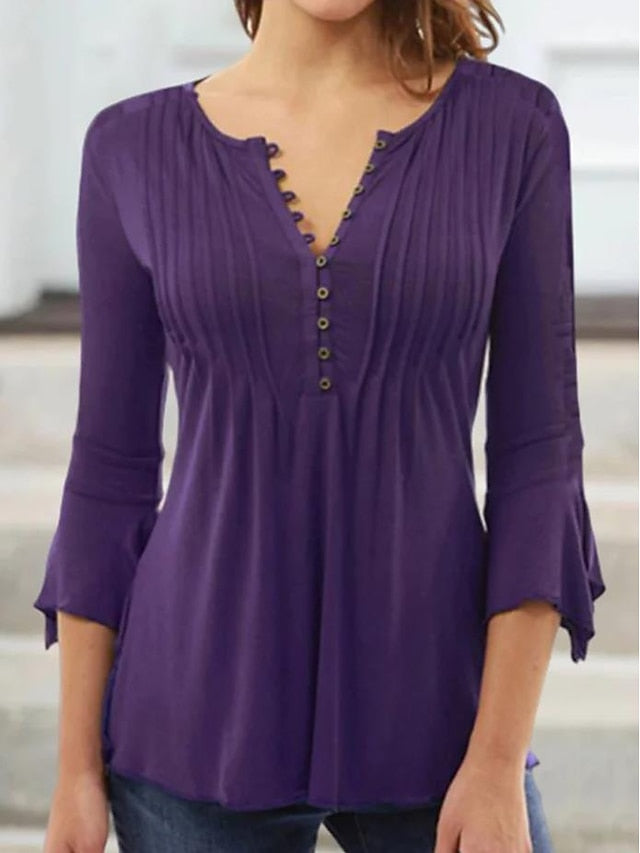 Women's Shirt Blouse Pleated Streetwear Casual 3/4 Length