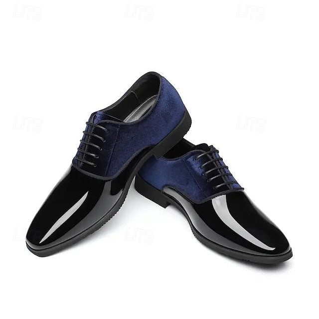 Glossy Finish Shoes with and Men's Velvet White Blue