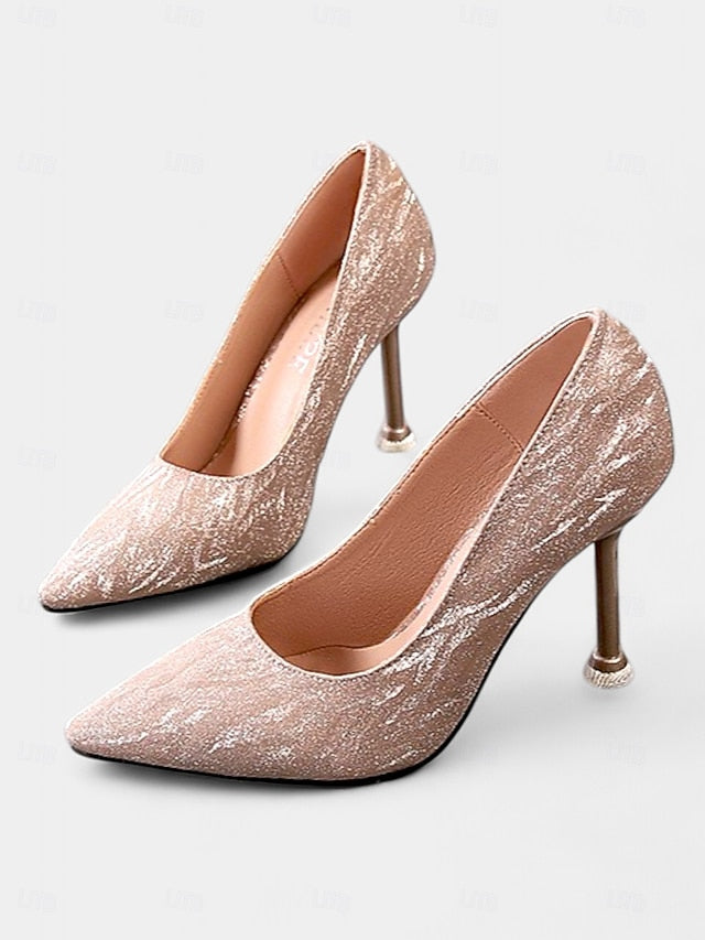 with Toe Champagne Women's Glitter Pointed Stiletto Heels