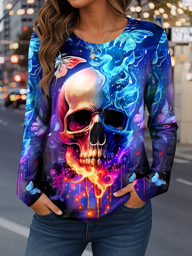 Women's T Shirt Skulls Graphic Fashion Casual Long Sleeve