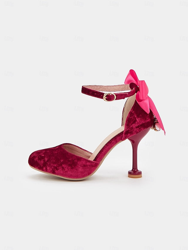 Mary Burgundy Jane Velvet and Big Women's with Heels Bow
