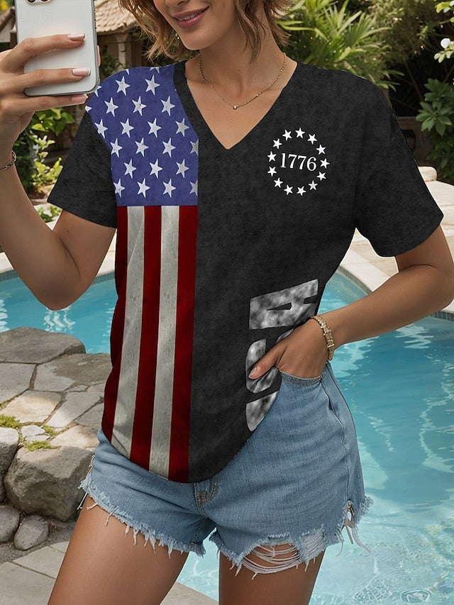 Independence Day Women's T Shirt Graphic Flag Letter Casual