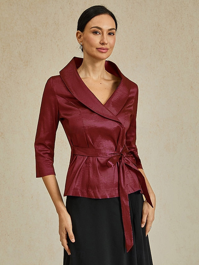 Women's Blouse Evening Tops Tie Front Solid Color Plain