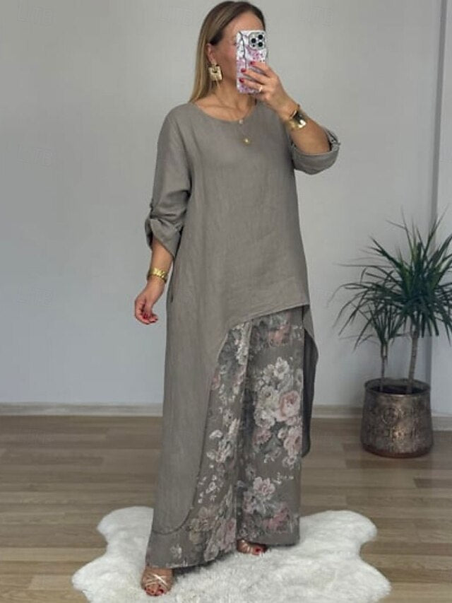 Women's Pants Sets Bolero Top Long Sleeve Round Neck Floral