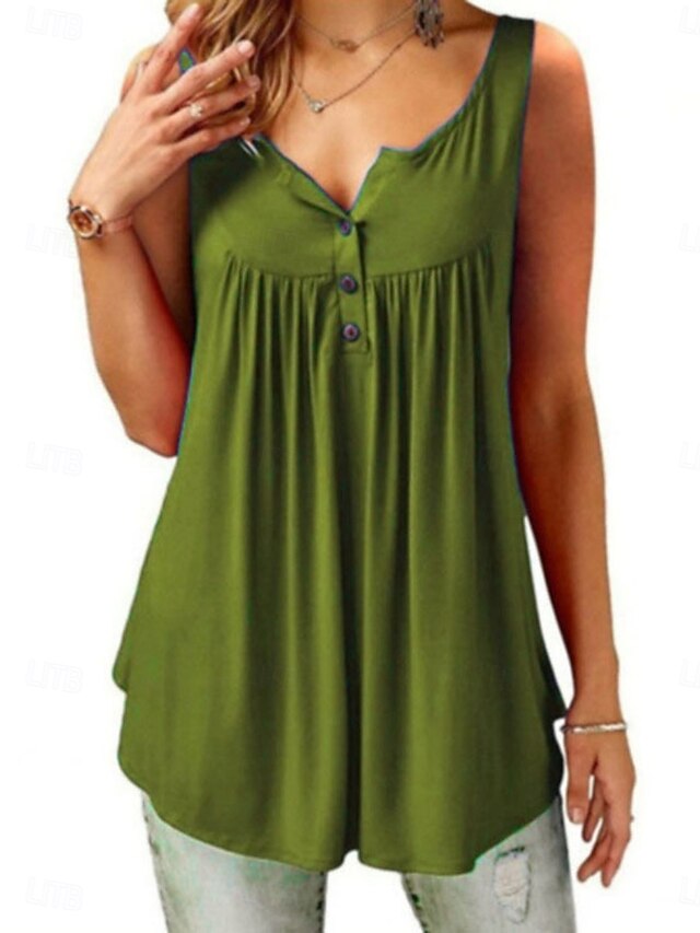 Women's Tank Top Ruched Buttons Plain Stylish Classic