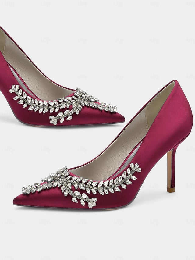Rhinestone-Embellished – Women's Satin Heels Stiletto