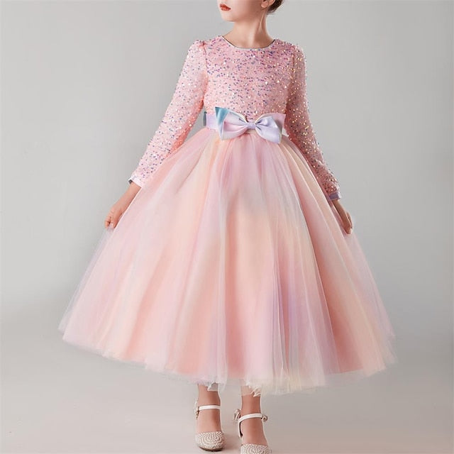 Long Girl Party Solid Flower Girls' Kids Color Dress