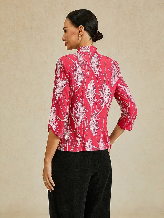 Women's Sequin Tops Twinset Sequins Feather Elegant 3/4